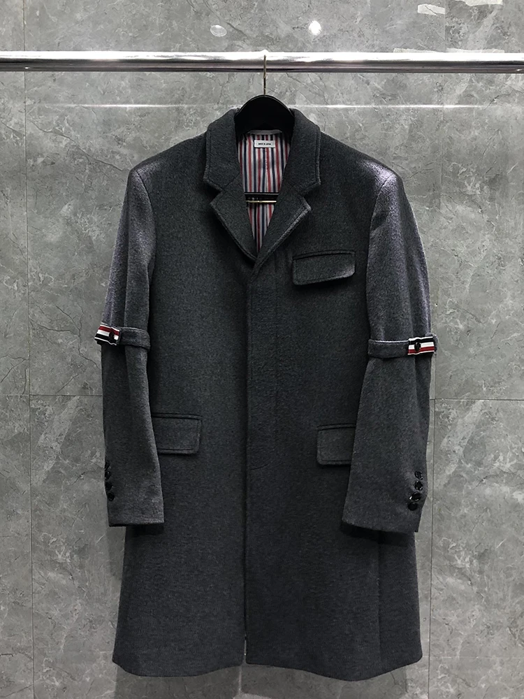 

ay Double-Sided Camere Woolen Coat Men Women Medium-Length Red White Blue Double-Sve Weave Belt Korean Sle Woolen Ou...