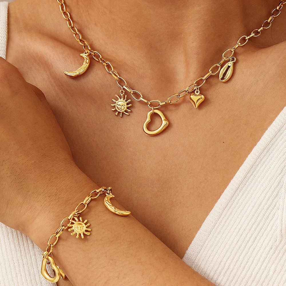 

Boho Sun Moon Love Bracelet and Necklace Set, Waterproof and Fadeproof, Women's Jewelry, Wedding Party Favors