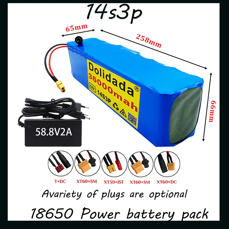 

Original 52V 36000mah 14S3P 36AH 2000W Electric Bicycle Battery Suitable for Electric Bicycle Scooter BMS with 58.8V Charger