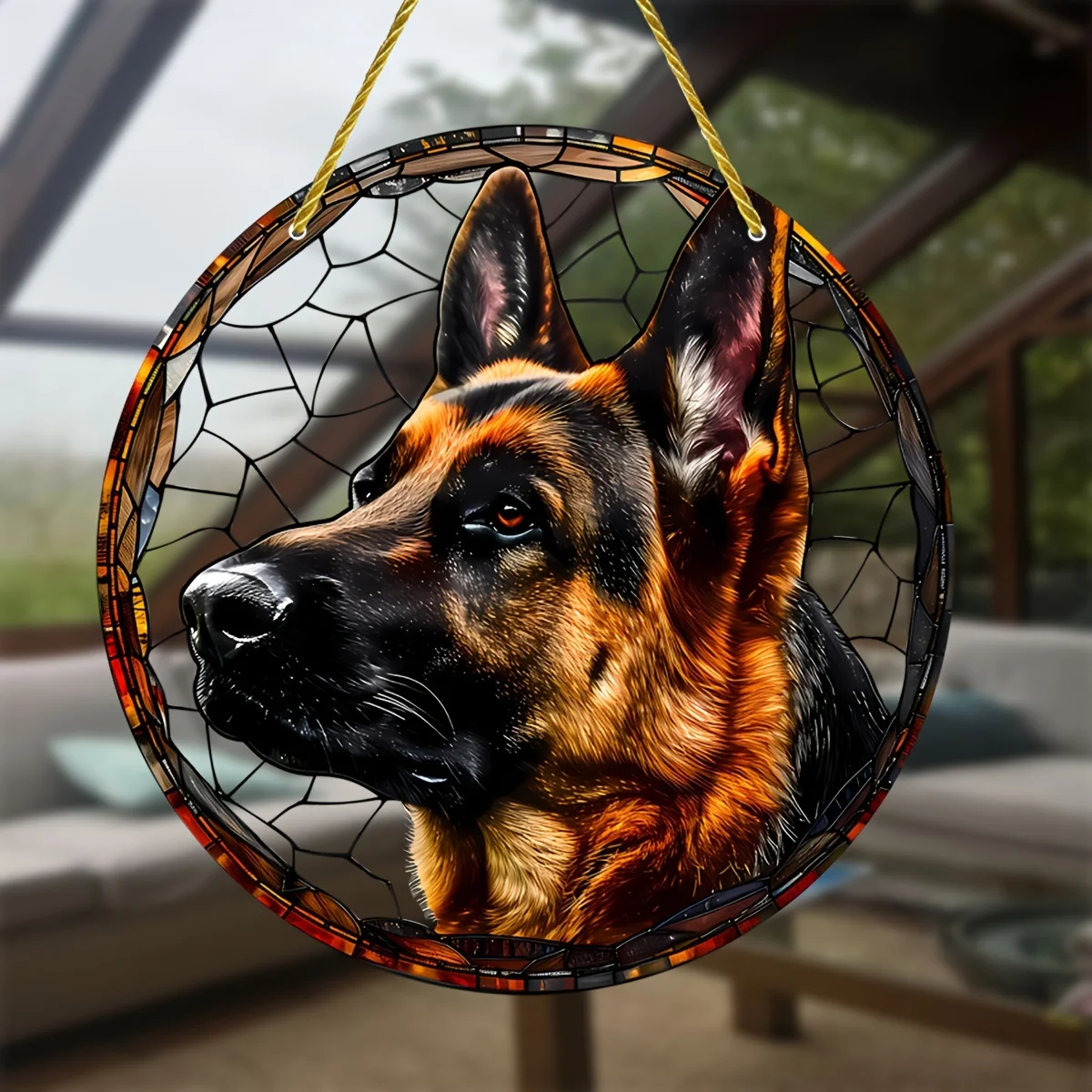 German Shepherd Stained Glass Window Hanging Suncatcher, Round Acrylic Sign,Birthday Gift,Home,Garden,Porch,Office Decoration