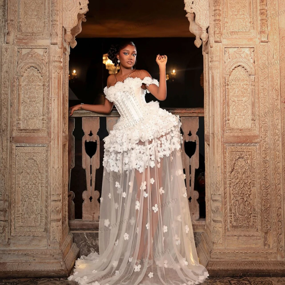 Unique White Wedding Dresses for Women Off Shoulder Flowers Nigerian Birthday Party Photoshoot Unique White Wedding Dresses for Women Off Shoulder Flowers Nigerian Birthday Party Photoshoot