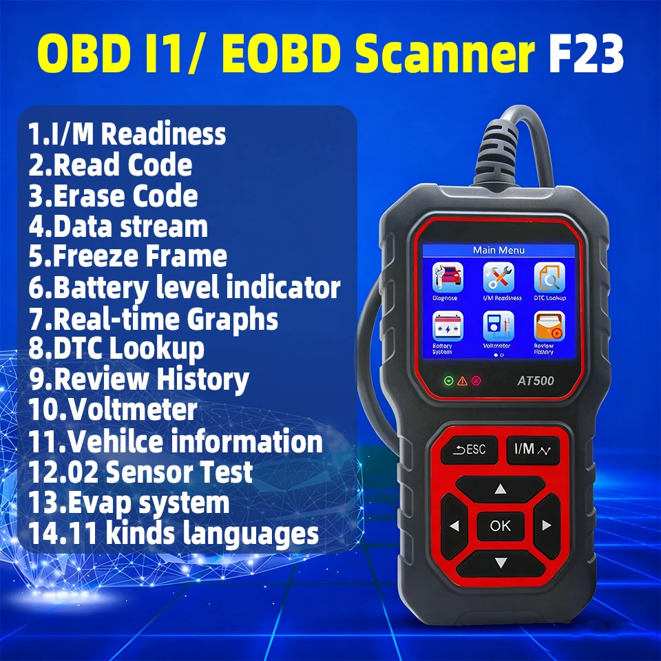 Yanace OBD2 Car Scanner Diagnostic Tool 11 Languages Engine Fault Code Reader Scanner Clear Fault Code Real Time Data ﻿