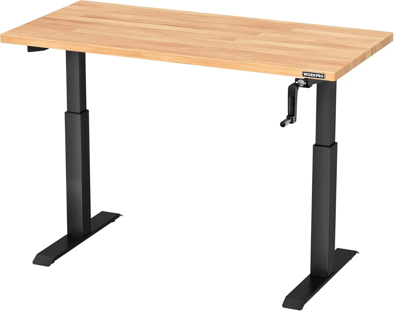 

Height Adjustable Workbench Crank Handle Worktable Standing Desk Rubber Wood Load Capacity Garage Workshop
