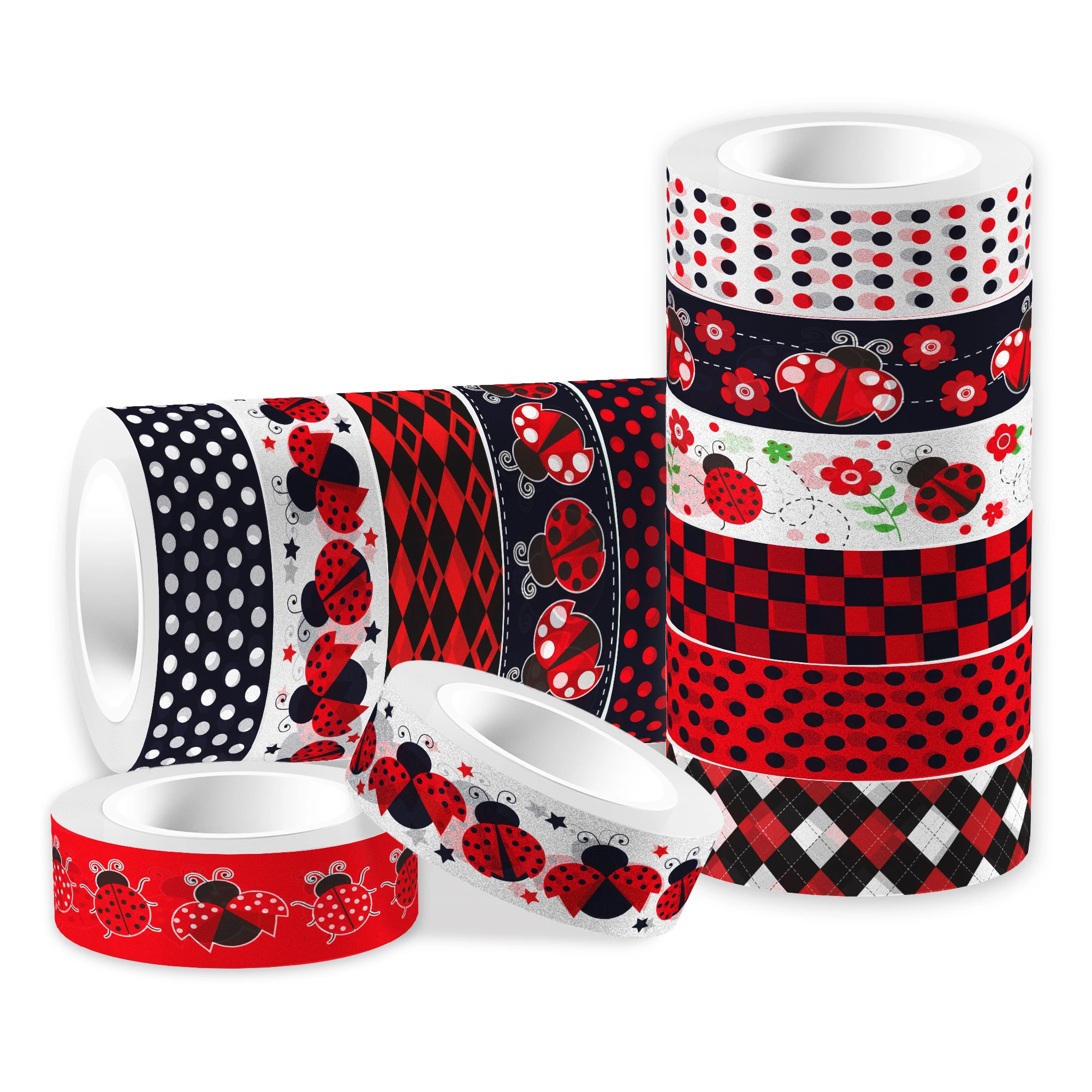 12 Rollen Cartoon Marienkäfer Insekt Blumen Design Washi Tape Set Masking Tape Handbuch Materialien Geburtstag Baby Shower Party Supplies – Detail 4