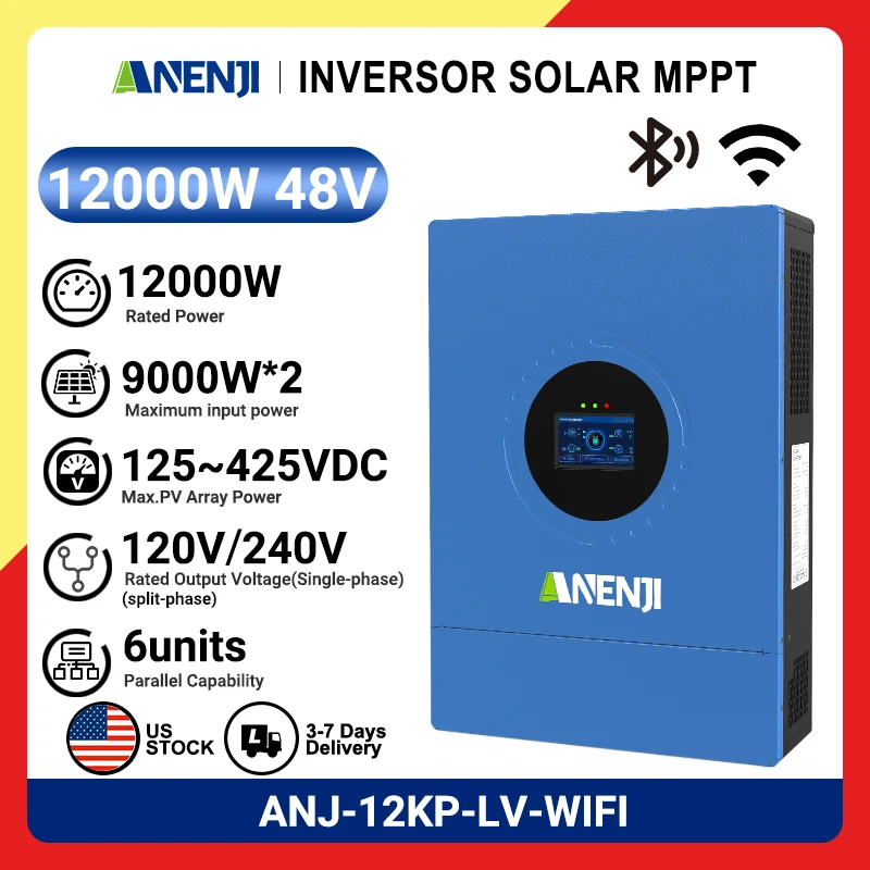 

12KW split item dual MPPT hybrid solar inverter 120V/240V solar 220A PV500VDC solar charger inverter, with Bluetooth and WiFi