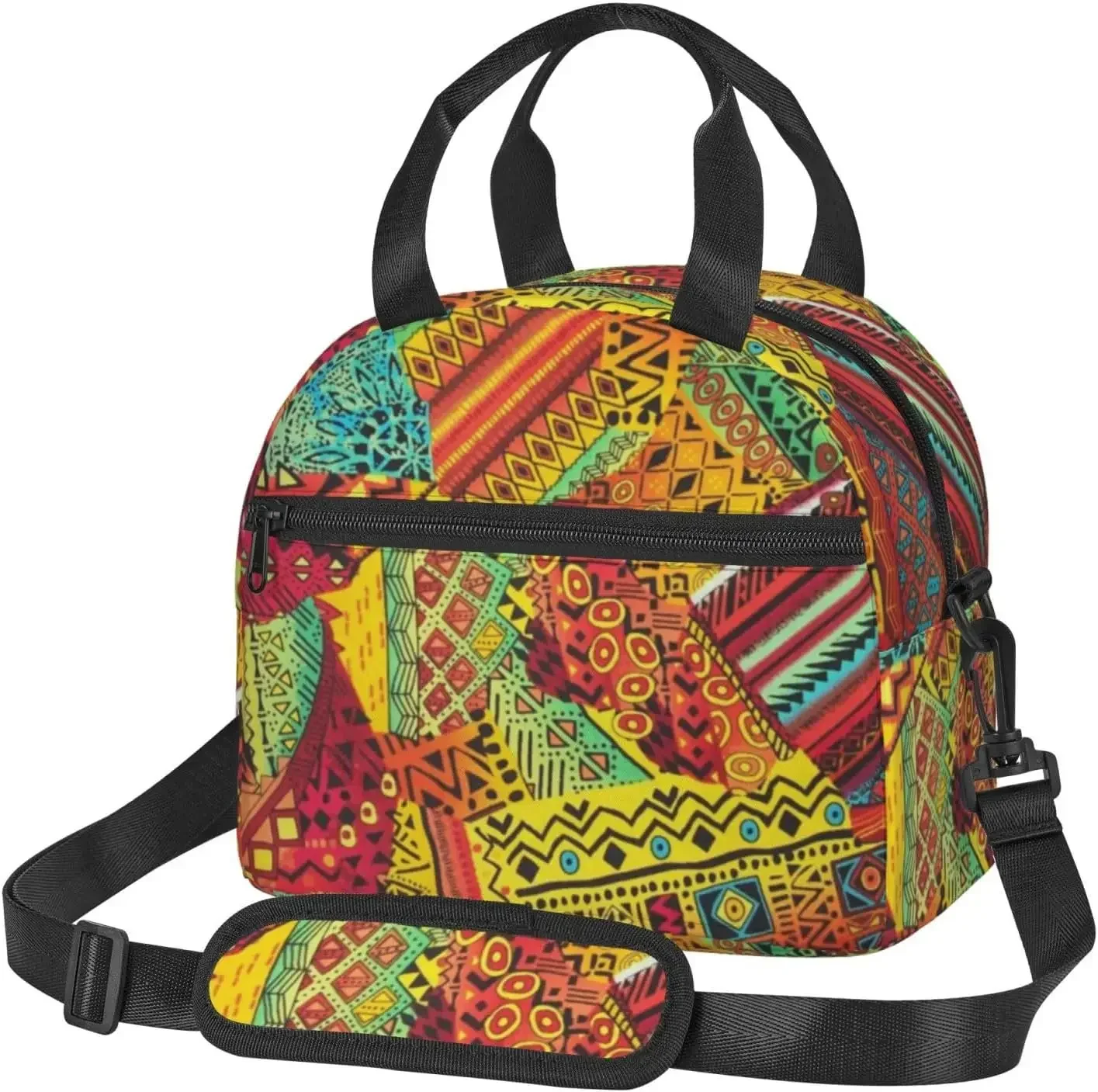 Bolsa de almuerzo con estampado de retazos de textil africano para mujeres y hombres, fiambrera reutilizable portátil