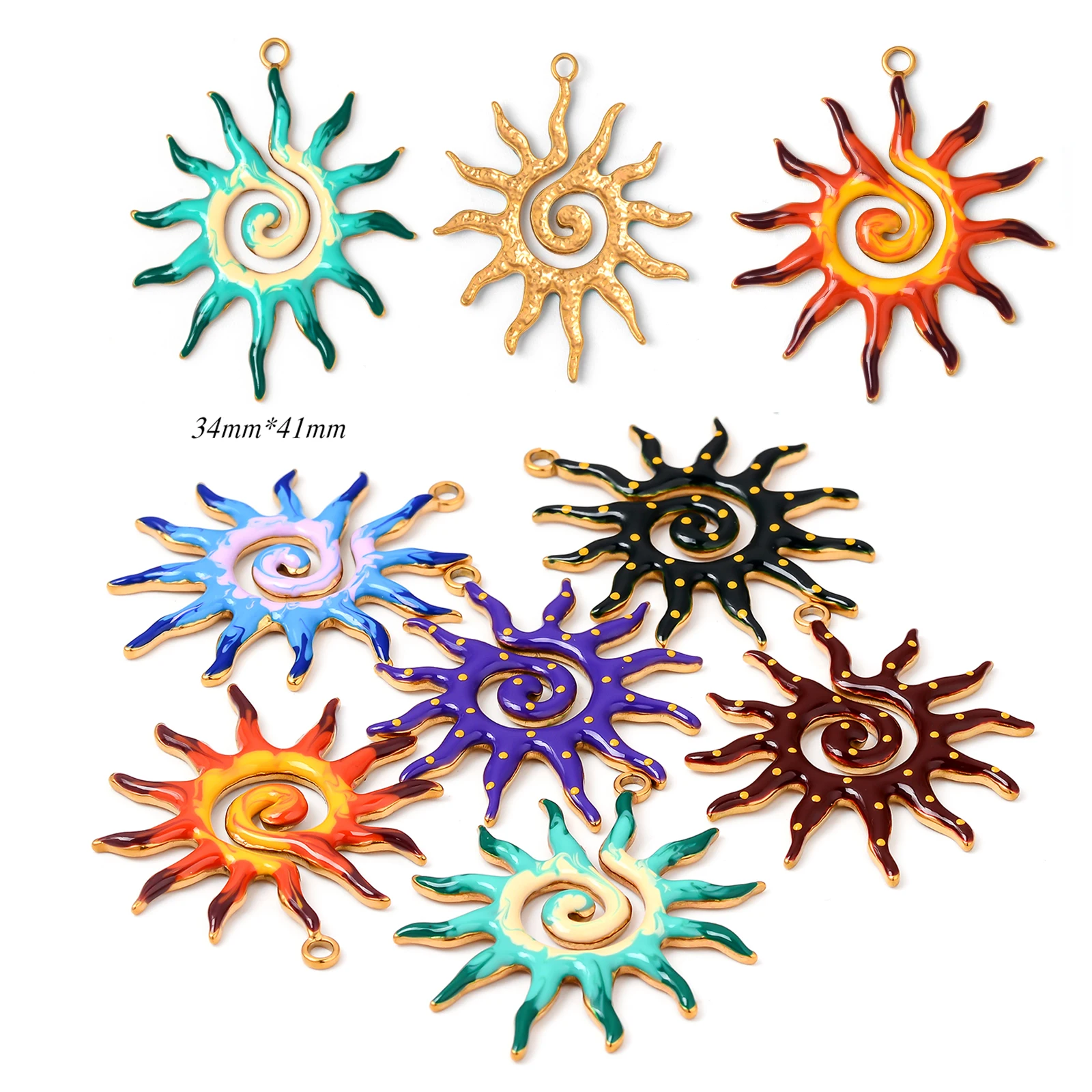 

2pcs Enamel Stainless Steel Spiral Sun Pendant For Jewelry Making Gold Plted Charms For Necklace Women DIY Sun Charm Jewelry