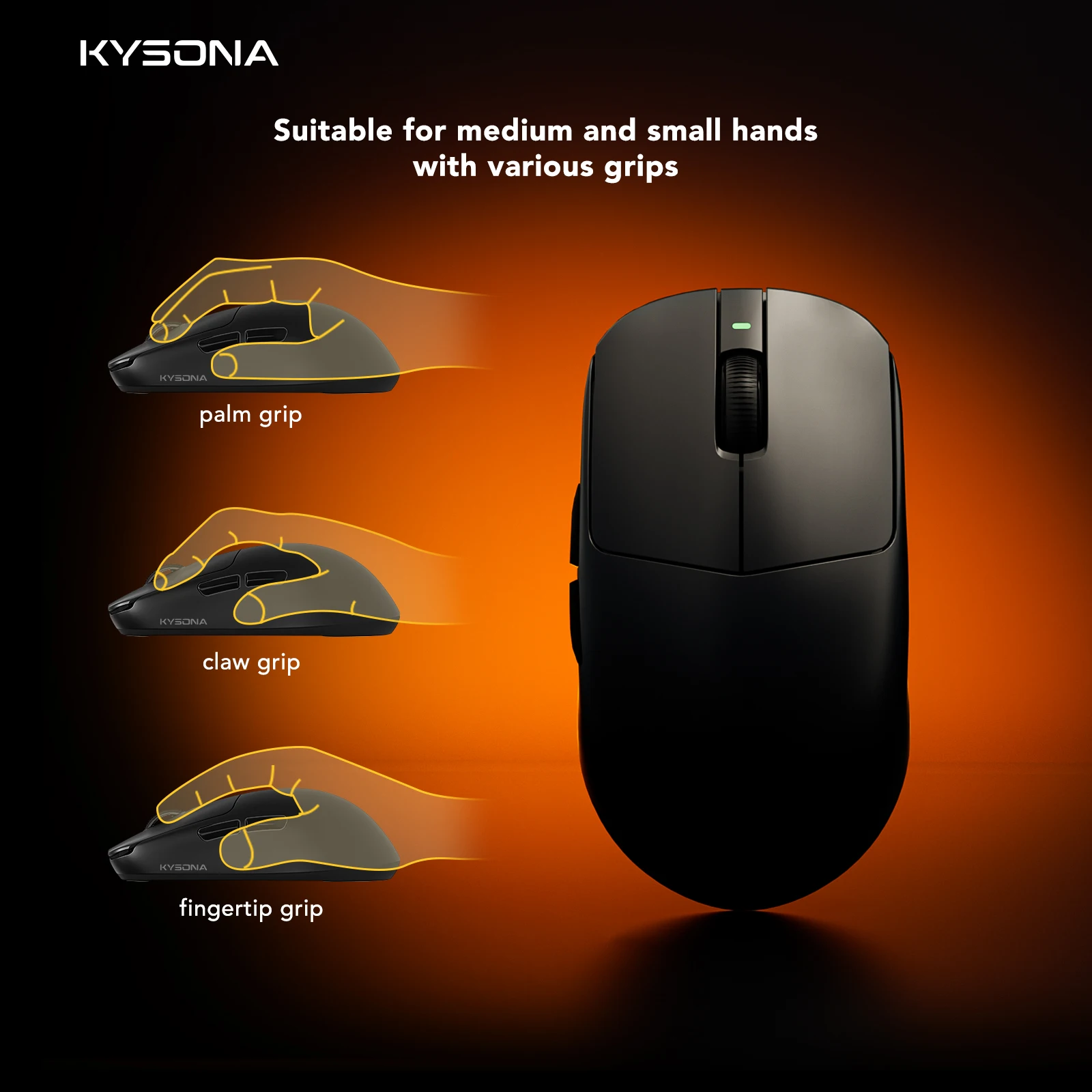 KYSONA Mercury Pro Gaming Mouse PAW3395 Sensor 500mAh Battery Bluetooth Ergonomic 26K DPI 41g Lightweight Wireless  Mouse For PC