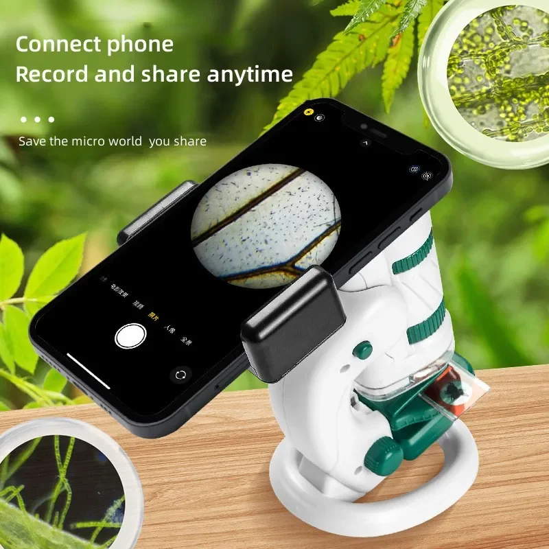 Kids Science Microscope Toy Kit 60-180x Educational Mini Pocket Handheld Smart Phone Microscope with LED Light Outdoor Children