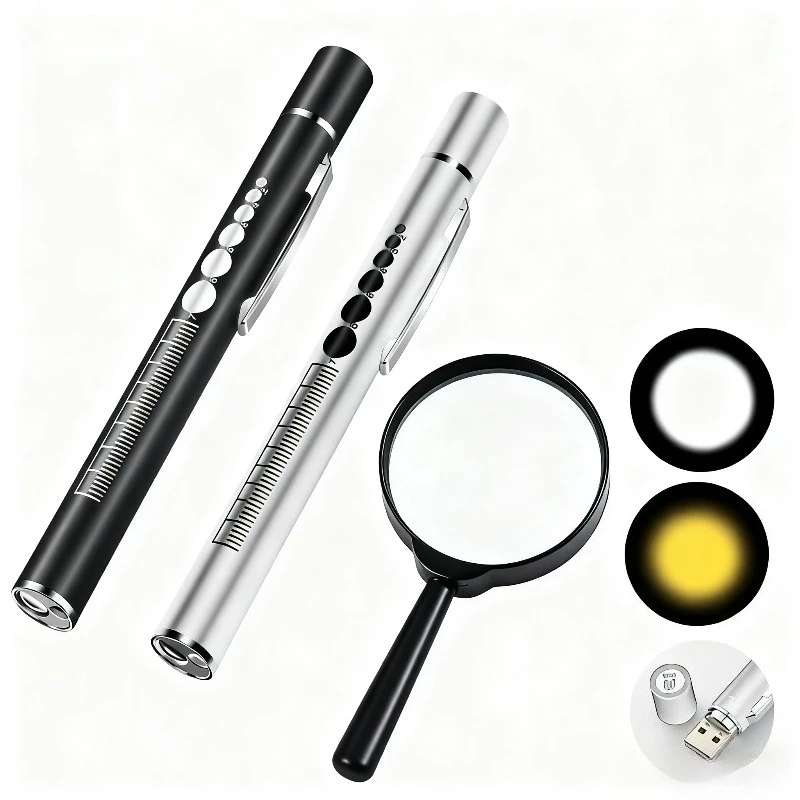 

Adjustable Dual LED Pen Light with 60MM Handheld Magnifier – Portable Optic Tool for , Student Study, DIY Craft