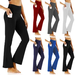 Womens High Waist Flare Leggings with Pockets Tummy Control Yoga Pants Casual Wear Premium Activewear