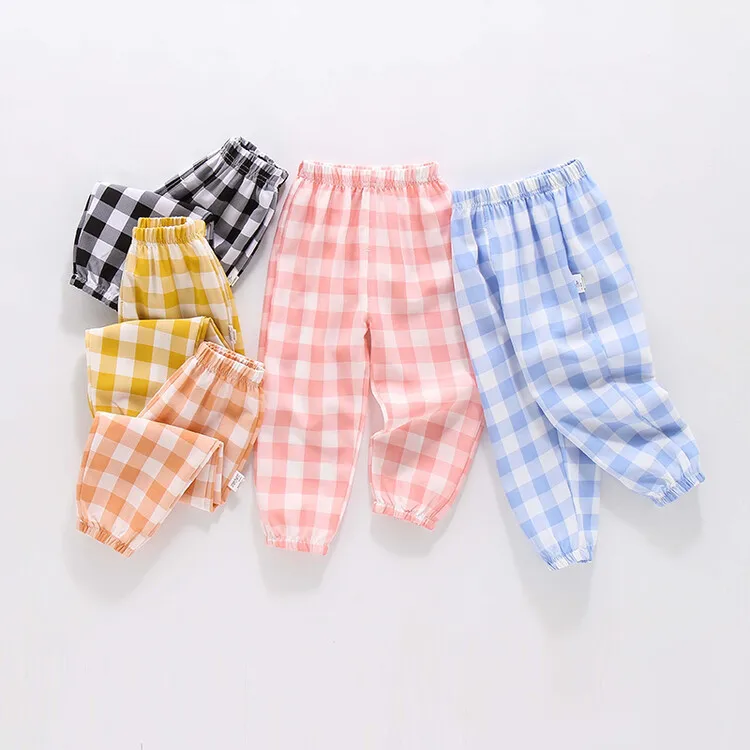 Children's Casual Pants 2025 Summer New Korean Version Loose Checkered Pants Girls' Cotton Light Velvet