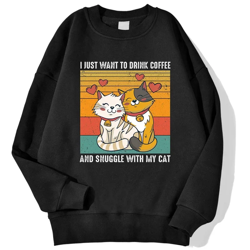 Two Cats Dating Mens Hoodies Autumn Oversize Harajuku Hoodie Simple Comfortable Hoody Street Soft Sportswears