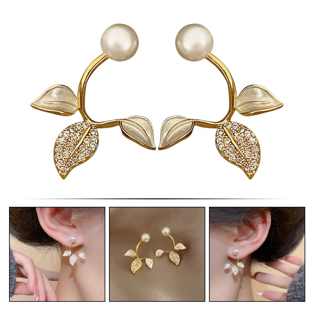 

1 Pair Zircon Earrings Leaf Stud Lightweight Party Earrings For Women Girls Aesthetic Decorative Ear Decors Elegant Ear Studs