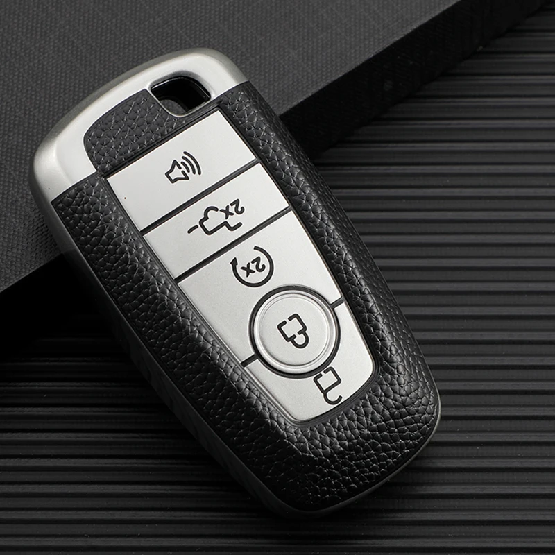 5 Buttons Shell Fob Holder For Ford Fusion Mondeo Mustang Explorer Edge EcoSport TPU Leather Car Key Cover Keychain Protector