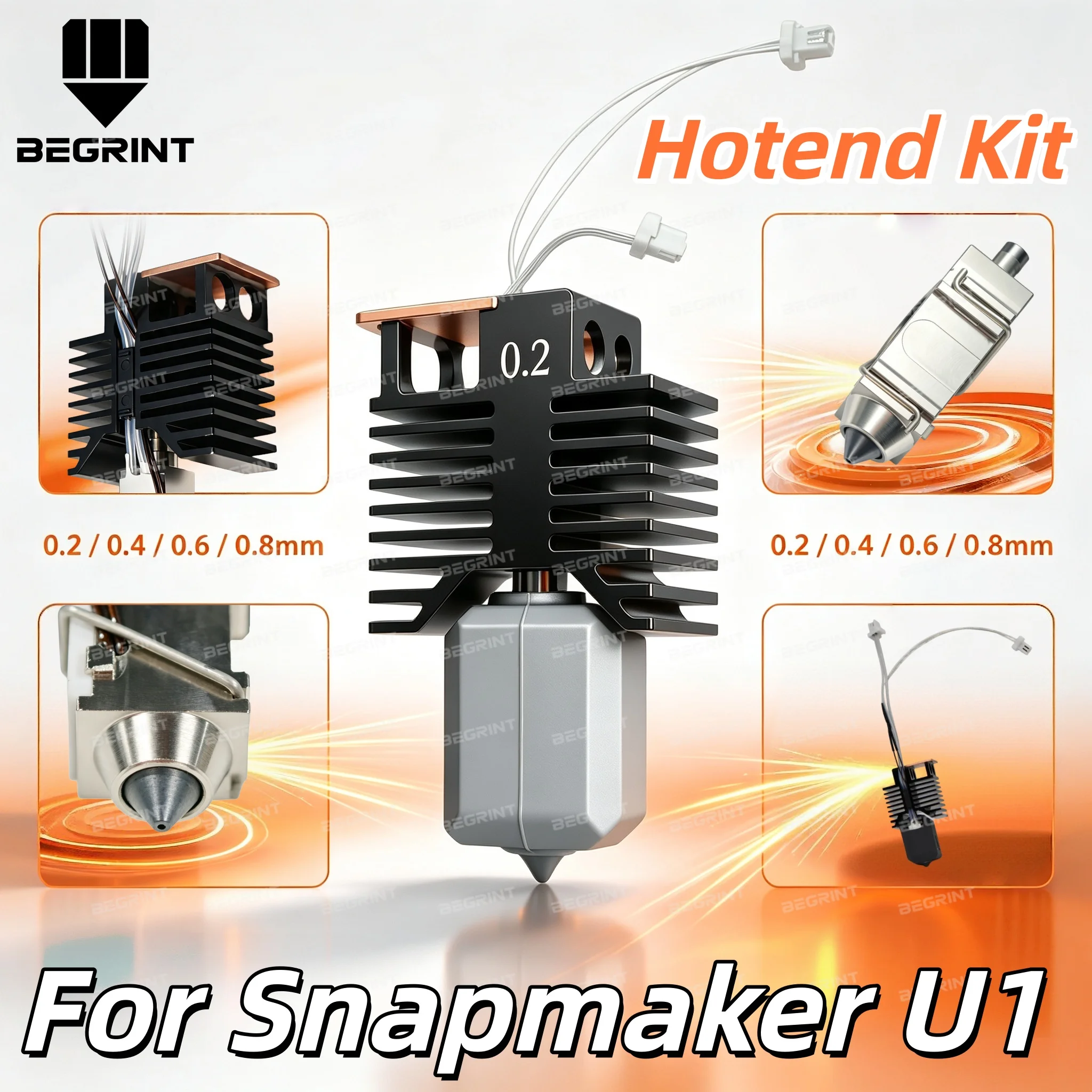 3D Printer High Speed Hotend Assembly Compatible for Snapmaker U1 Hardened Steel Nozzle 24V Ceramic Heating Extruder Parts