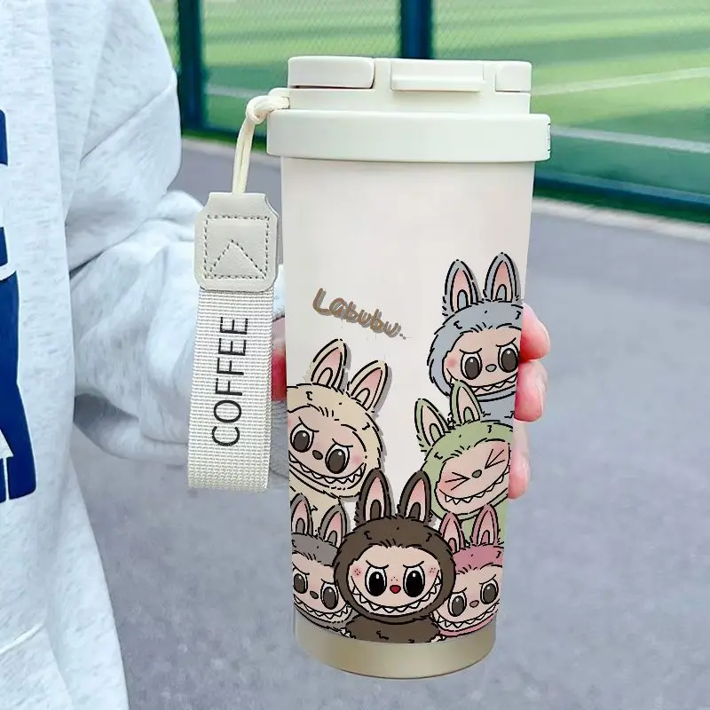 Labubu 만화 인쇄 스테인레스 스틸 대용량 휴대용 학생 보온병 컵 소년과 소녀를위한 잘 생긴 휴일 선물