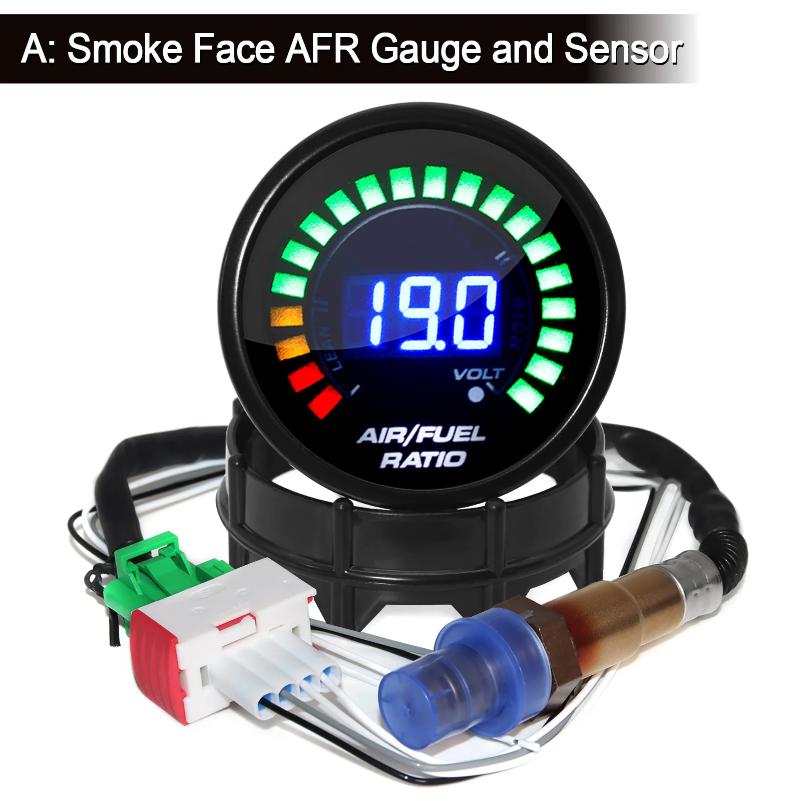 2 "52mm LED Digital Display Luft-kraftstoff Verhältnis Gauge Geräuchertes Gesicht AFR Volt Meter Automotive Voltmeter mit Pfeilband Sauerstoff Sensor 12V – Detail 8