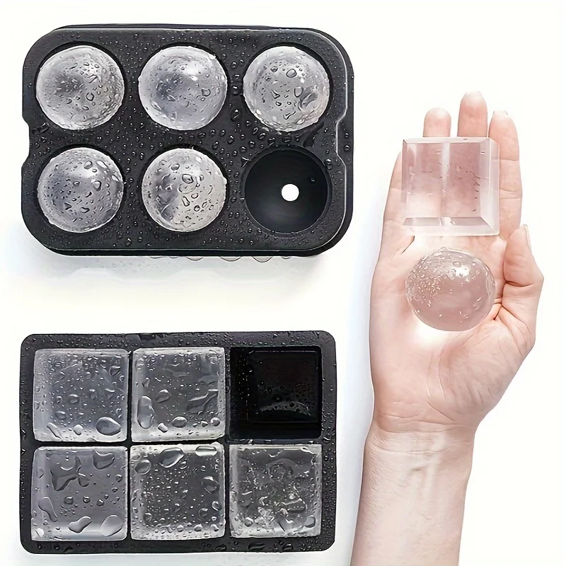 2 Set, Ice Cube Tray, Silicone Ball Ice Cube Maker With Lid, Large Square Ice Cube Mold For Whiskey Ice And Cocktail, Food Grade