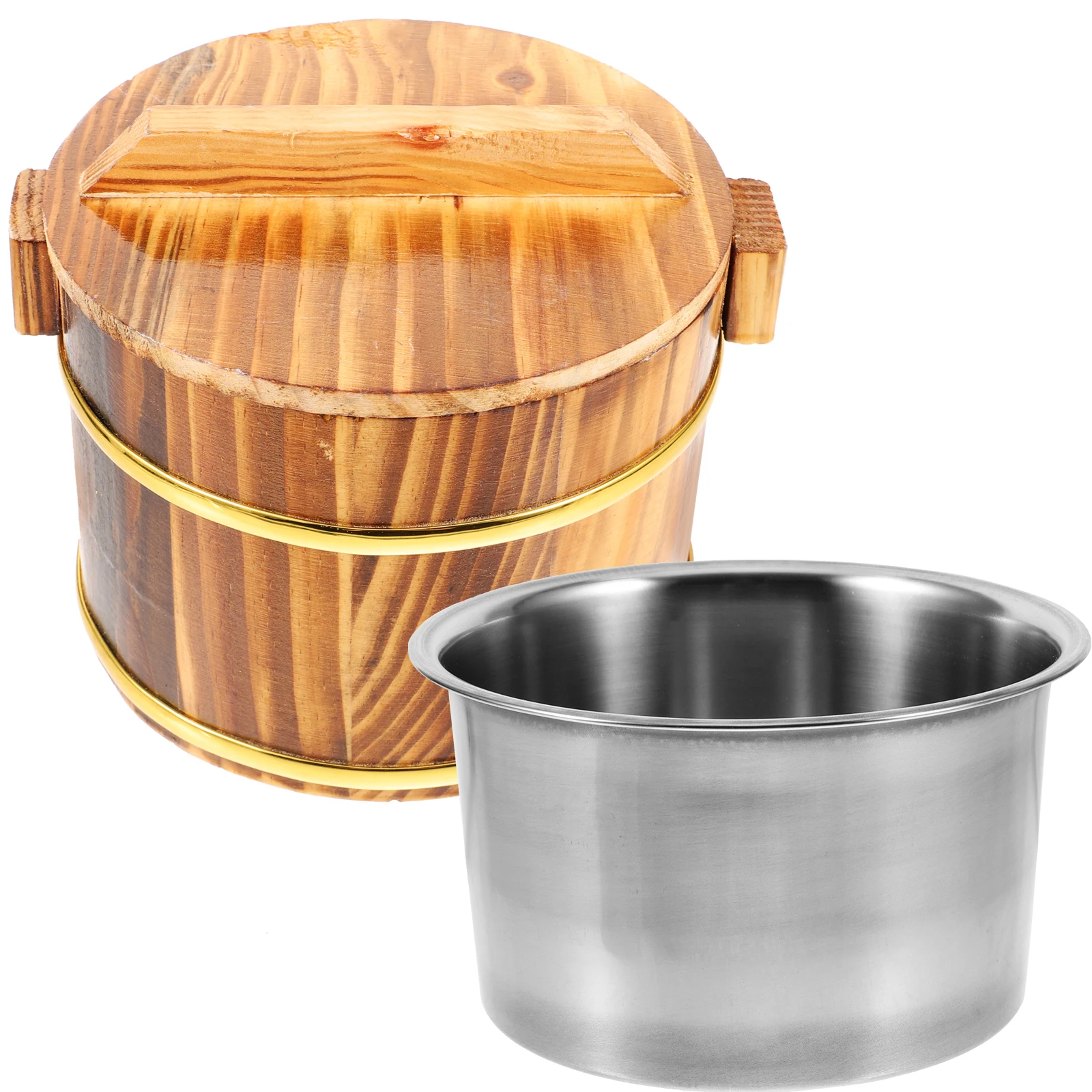 

1 Set Wooden Steamer Large Opening Sushi Mixing Bowl Food Container For Home Restaurant Polished Surface Steaming Bucket