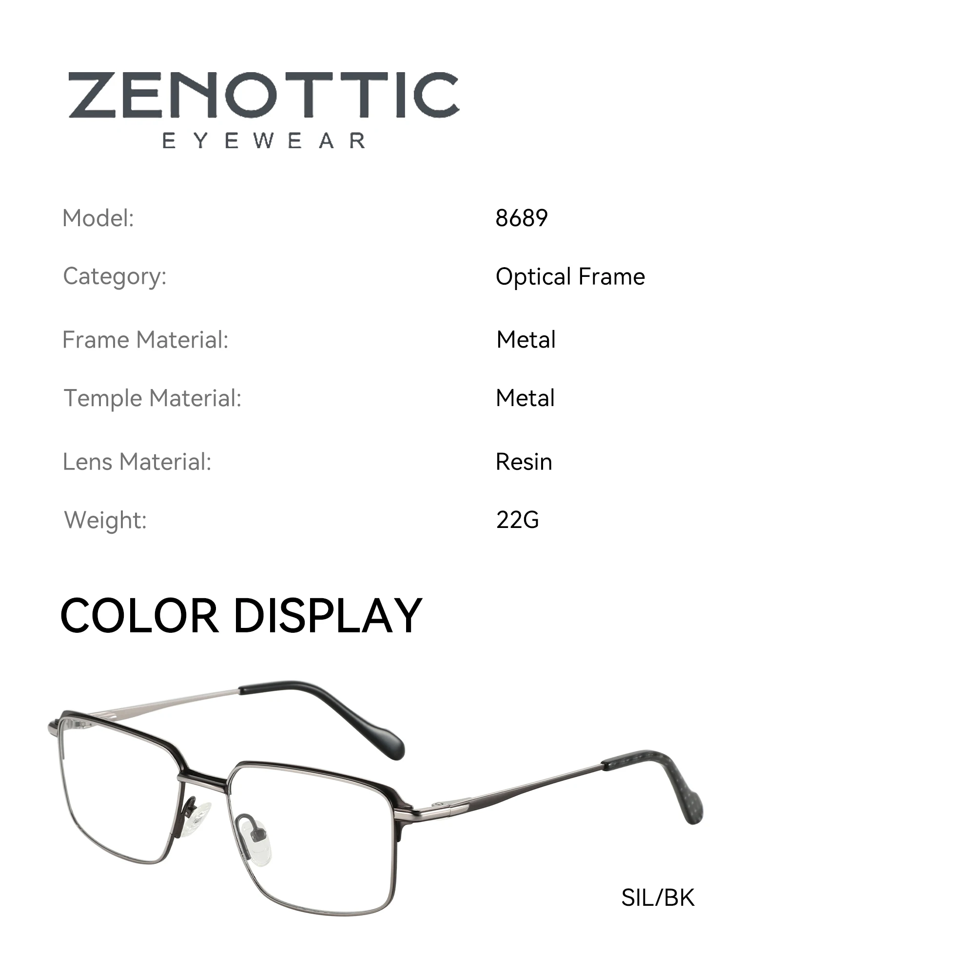 ZENOTTIC Simple Fashion Metal Optical Glasses Frame Metal Rectangle White Collar Non-Prescription Square Eyeglasses For Men