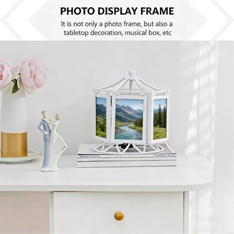 H8WB Rotatings Ferris Wheel Picture Frame Music Box Decorative Photo Frame Desktop Photo Display for Home Office Decorations