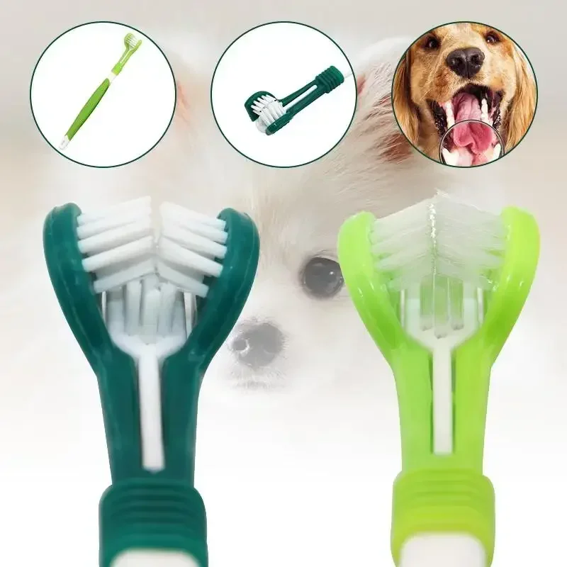 3D Three-head Dog Toothbrush Nontoxic Soft Bristle Brush Clean Puppy Teeth Iomnibearing Grooming Dog Supplies Accesorios Perros