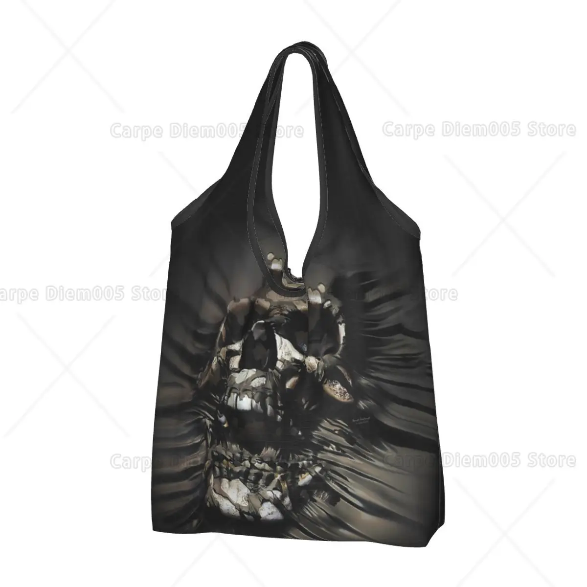 Gothic Skull Horror Style Foldable Reusable Grocery Shopping Bag Shopper Eco Handbag for Men Women Print One Size Lightweight