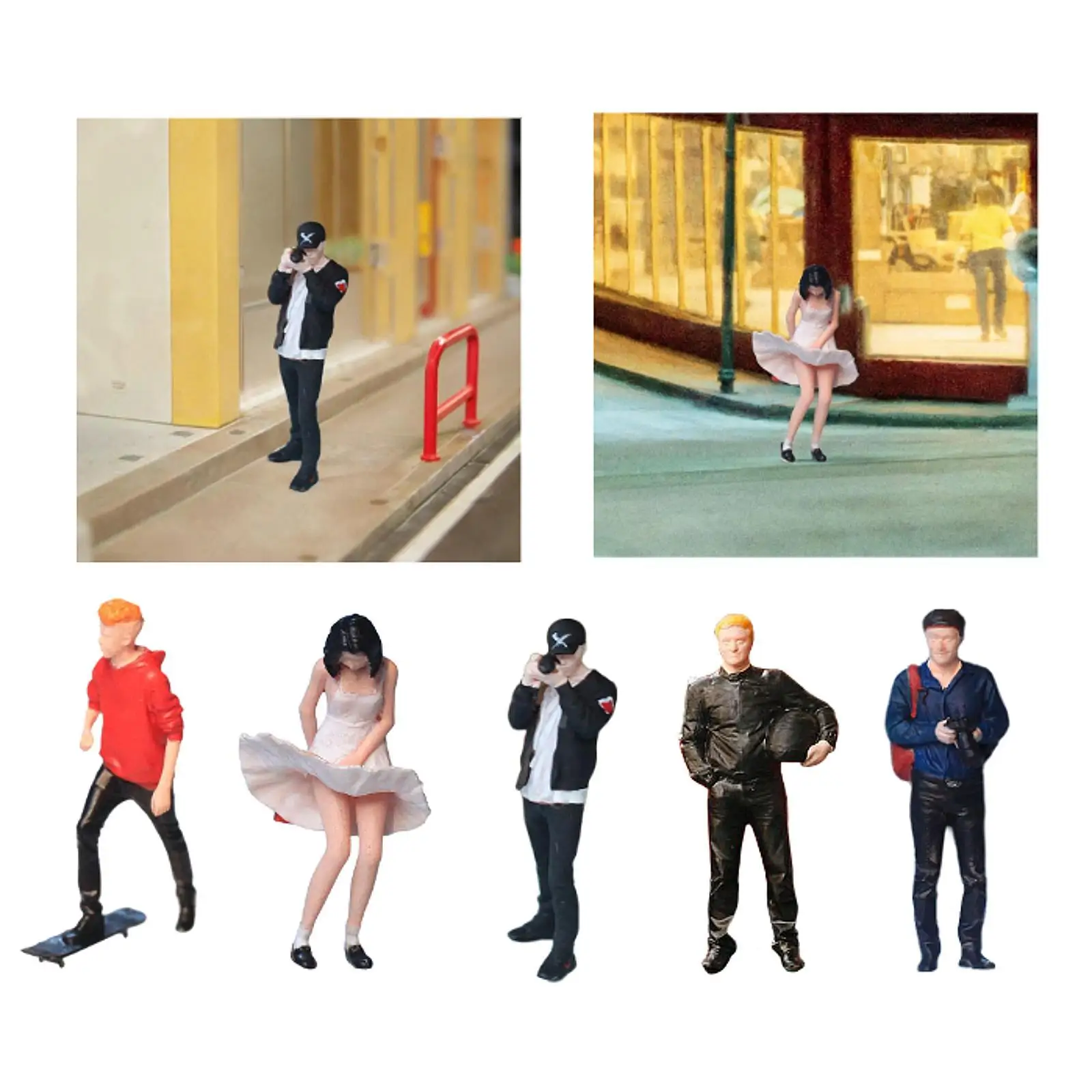 Figura elegante Diorama a escala 1/64, modelo de personas callejeras, juguete de paisaje de resina, diseño de estatuilla en miniatura pintada para regalo de cumpleaños