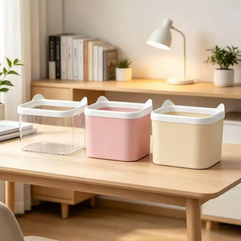 Cute Cat Ear Desktop Storage Bins Durable Construction Multi Color Options For Organizing Desk Sundries Stationery