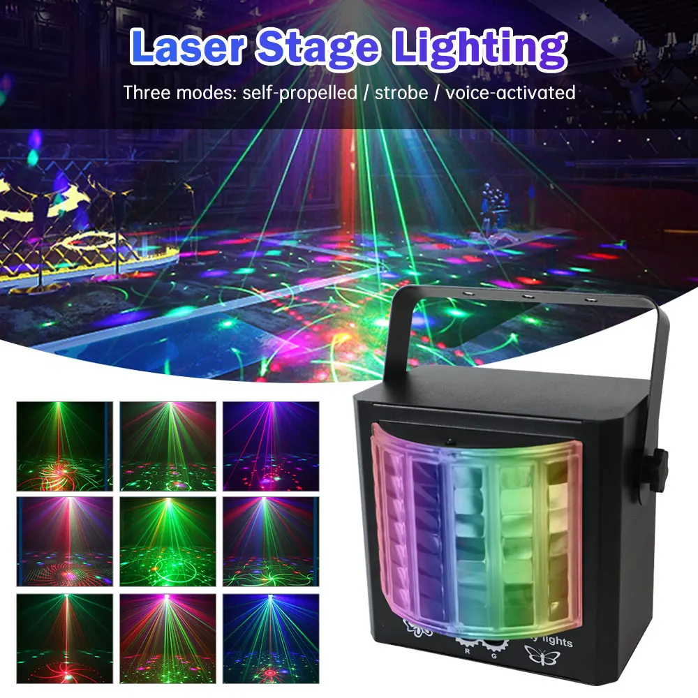 LED Laser Light USB Rechargeable Projector RGB DJ Disco Strobe Stage Effect Lamp with Remote Control for Wedding Holiday Party