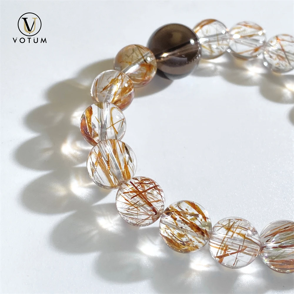 Votum Natural Black Gold Super Seven Quartz Bracelet for Men Wealthy Attract Smoky Quartz Crystal Healing Bracelets Jewelry view 3