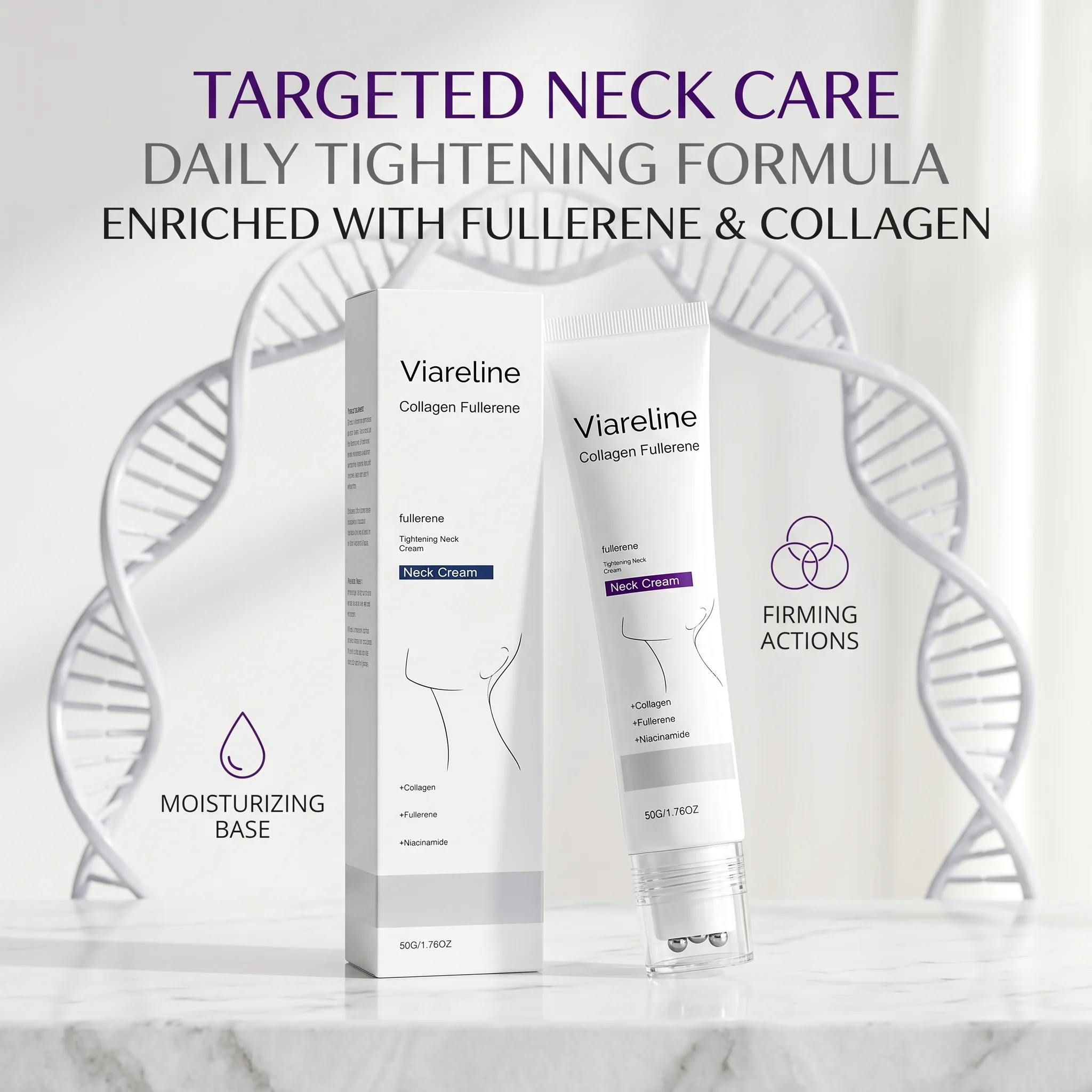 Collagen Neck Cream Roller Massage Tightening Neck Cream Reduce Neck Lines Reduce Double Chin Firming Lifting Brighten Skin Care