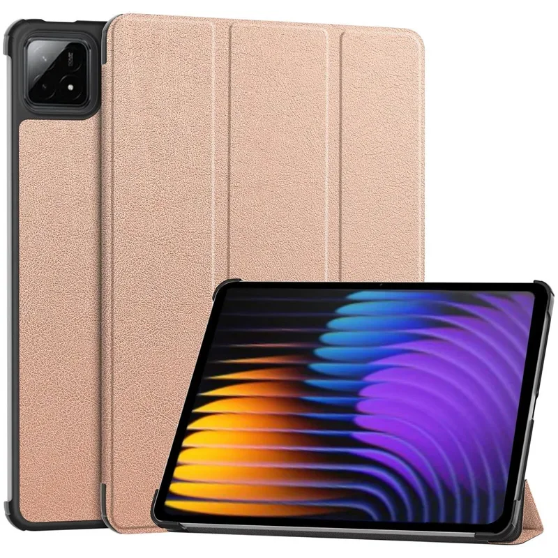 For Xiaomi Mi Pad 7 Pro Tablet Triple Fold Lightweight 2024 All-wrap Leather Cover Anti-drop Bracket Back Shell Case