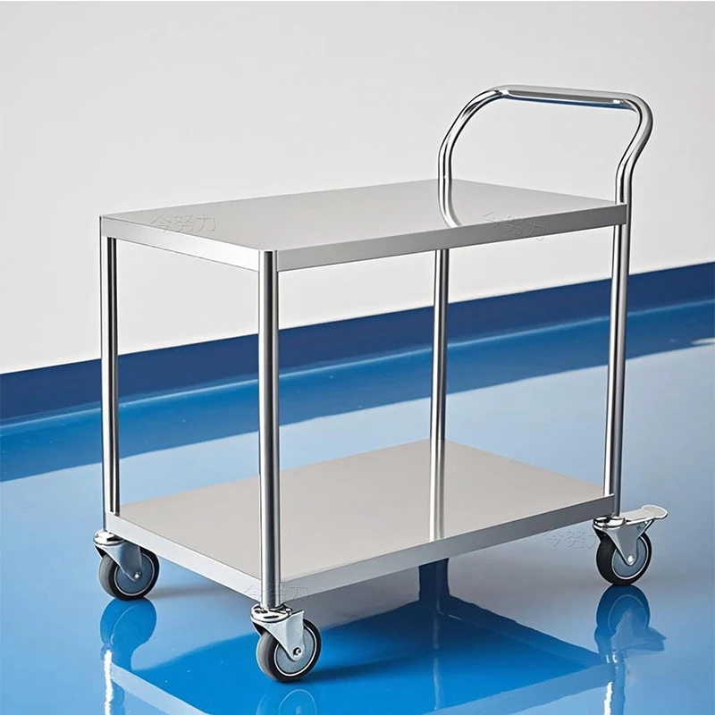 Two-layer stainless steel trolley Double-layer mobile silent tool Material turnover laboratory Handling instrument trolley