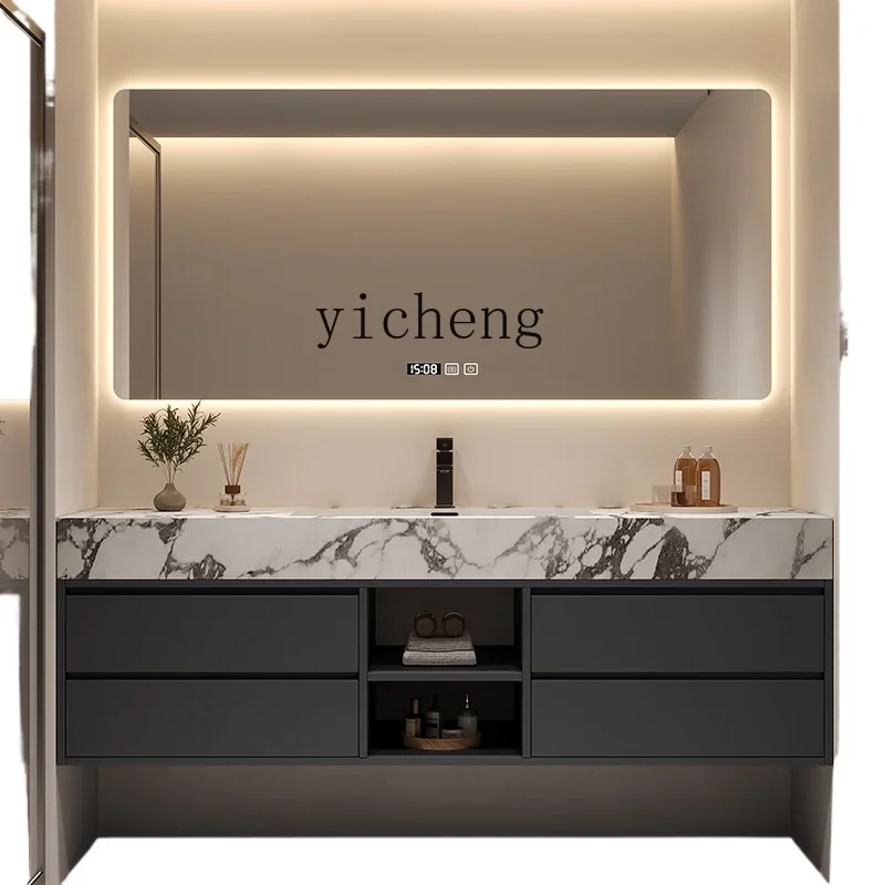 

simple rock slab bathroom cabinet seamless ceramic integrated basin washstand hand washbasin cabinet