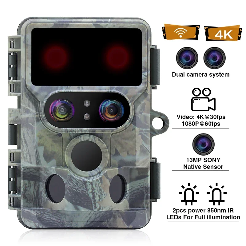 Redleaf wildlife ir night vision 2.4 inch wireless 48mp 4k wifi dual lens trail camera