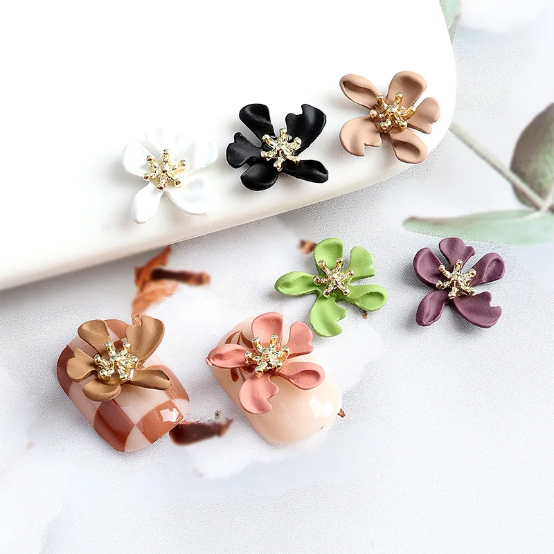 10PCS Spray-painted Alloy 3D  Nail Art Flowers Charms Accessories For Nails Decoration Design Manicure Decor Supplies Material