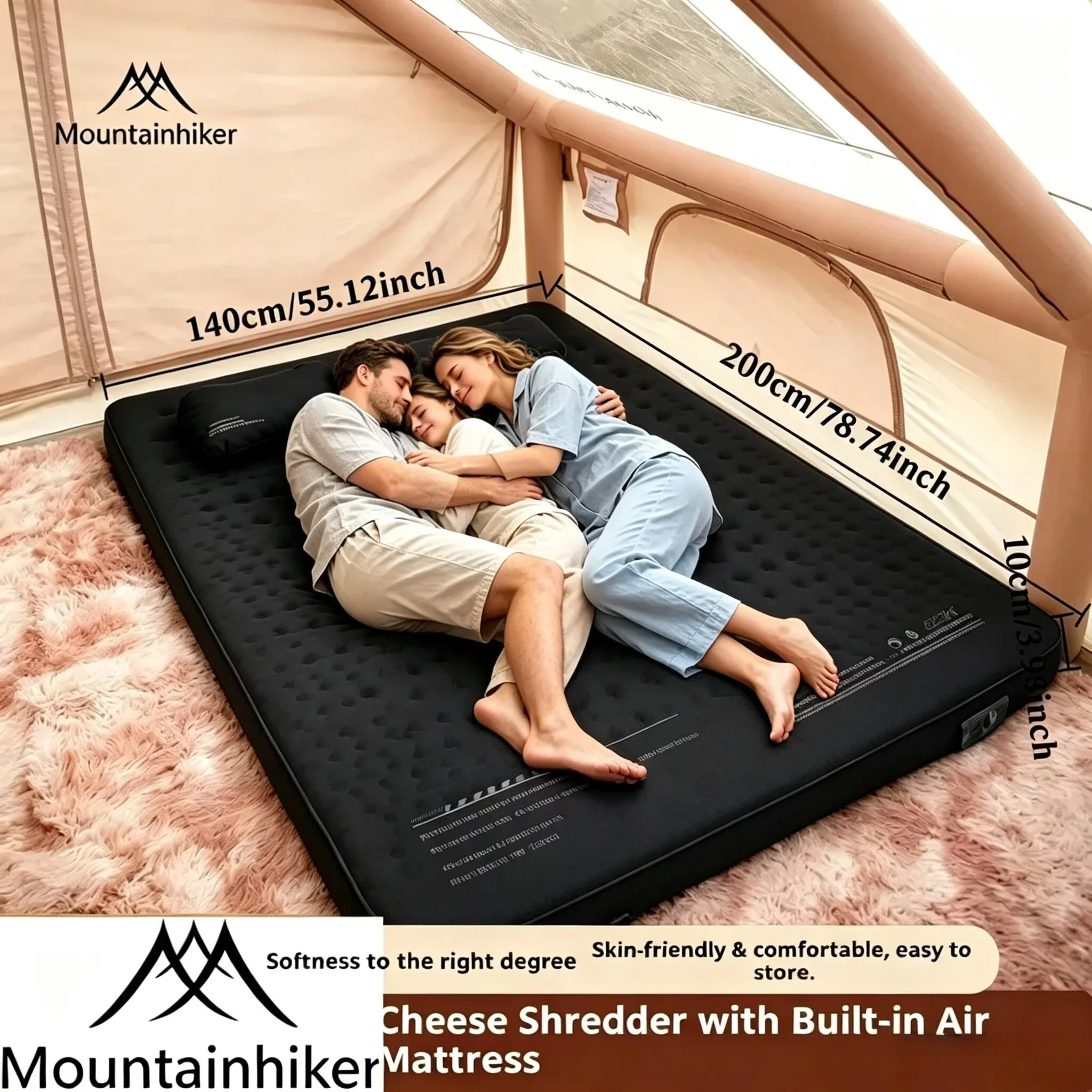 MOUNTAINHIKER Outdoor Inflatable Cheese Mattress Camping Furnitures Sponge Upgrade Edition 10CM High Family Sleeping Pad Mat
