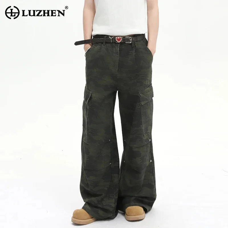 

LUZHEN Высококачественные камуфляжные брюки с принтом и множеством карманов, модные мужские брюки-карго, новинка 2025 года, свободные прямые брюки JY5556