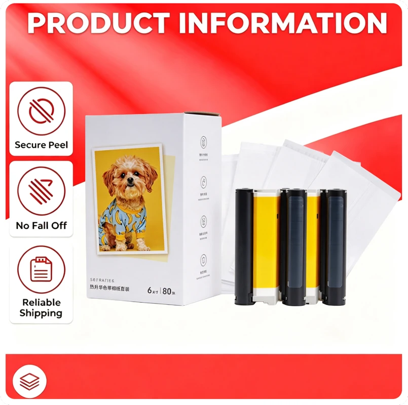 6-inch Ribbon Holder and 4 Packs of Photo Paper Compatible For Xiaomi Thermal Sublimation of desktop Printer Ink Cartridges S1