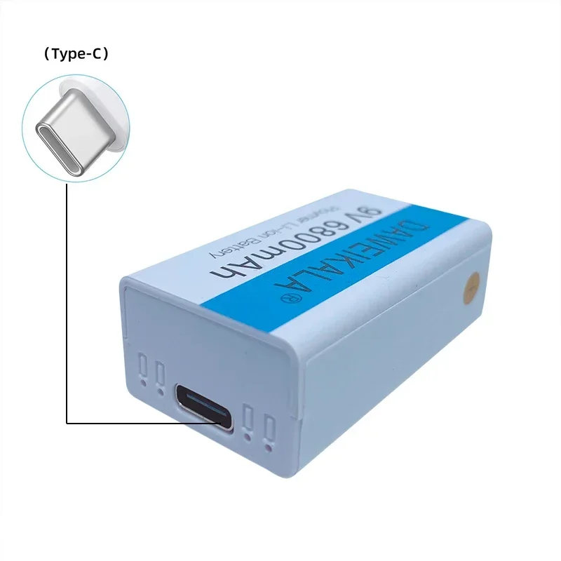 Batería recargable de iones de litio, Pila de 9V, 6800mAh, tipo C, para multímetro, micrófono, juguete, cable de carga USB