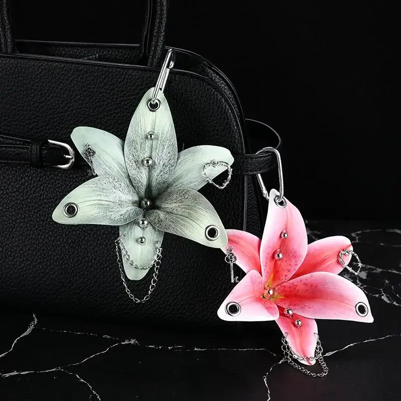 Creative Orchid Lily Simulation Flower Keychain Fashion Backpack Decoration Accessories