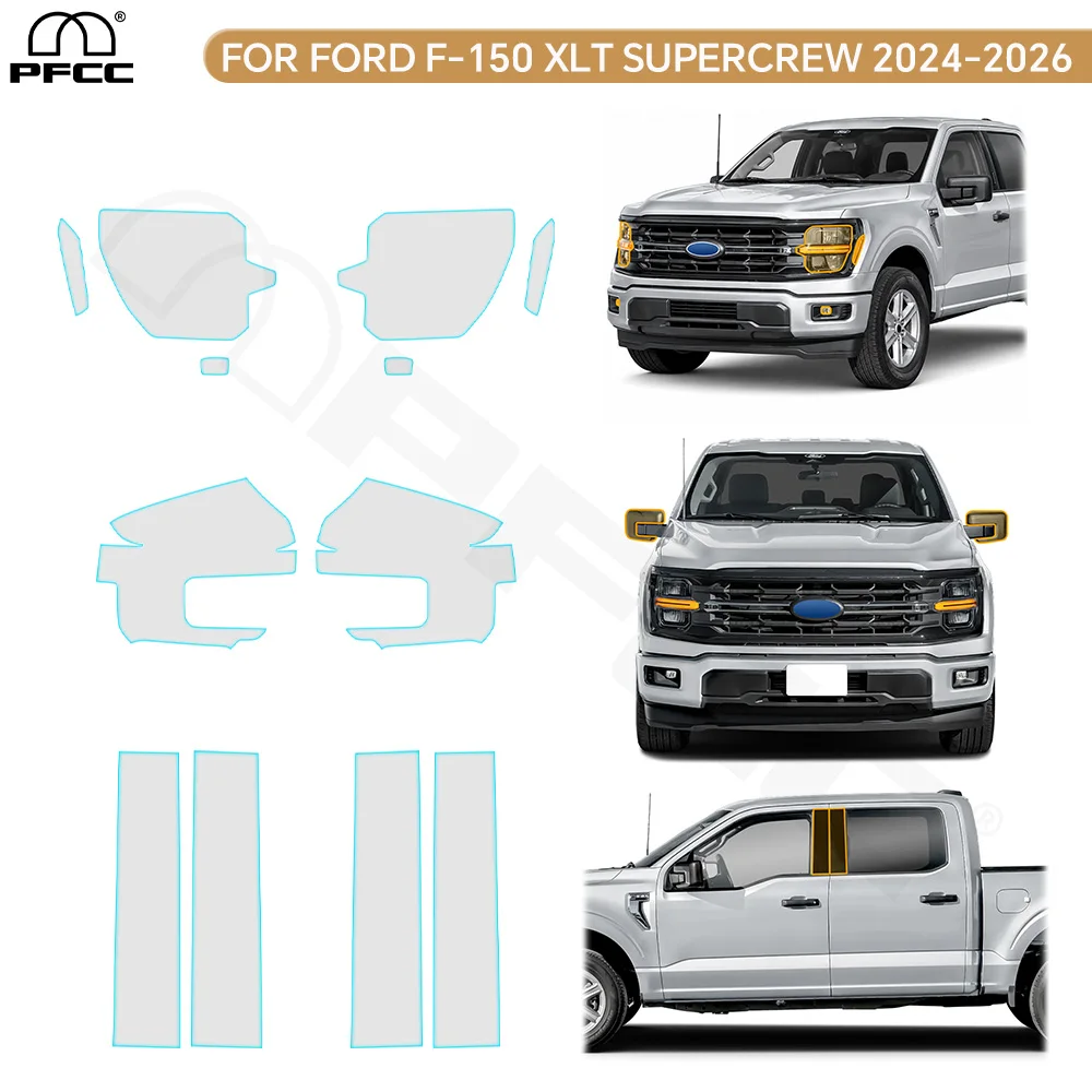 Precut Clear PPF Car Headlight Rearview B Pillars Film For Ford F-150 XLT SuperCrew 2024-2026 TPU Protection Film Anti-scratch