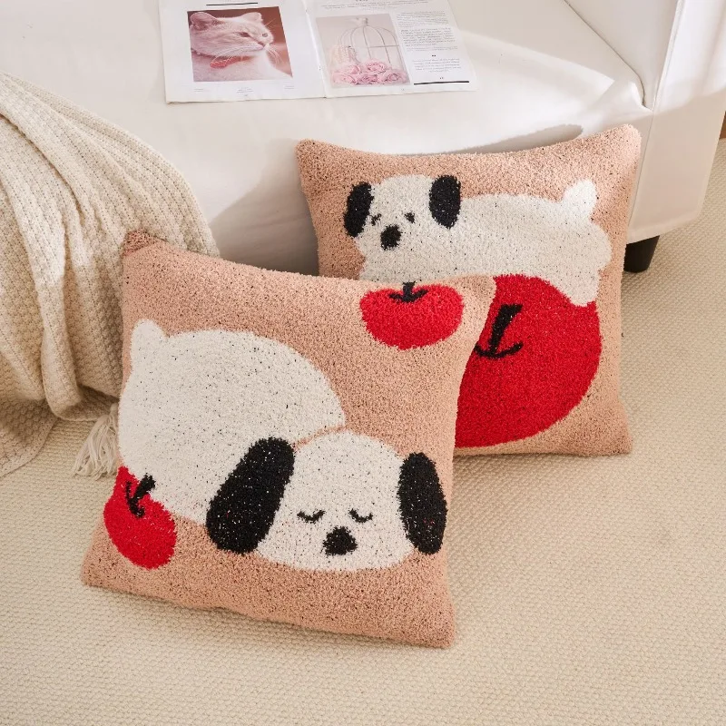 Halfside Fleece Knit Pillowcase Cute Dog Khaki Sofa Cushion Case Living Room Bedroom Pillow Cover Back Cushion