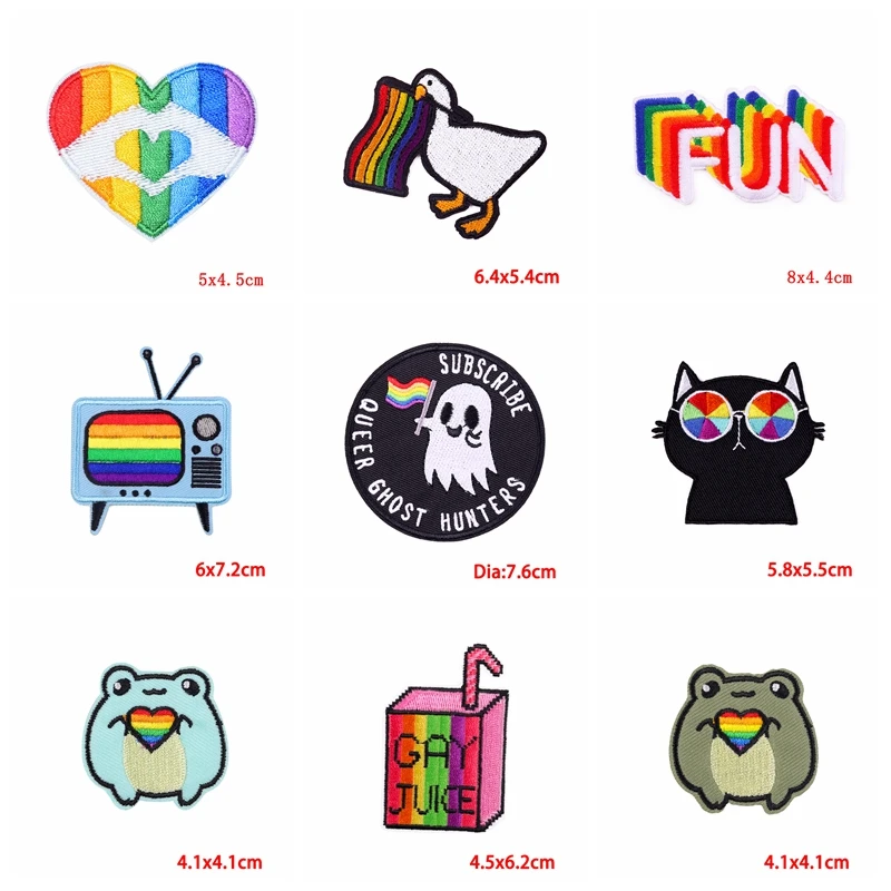 10PCS Wholesale Cartoon Rainbow Animal Patch Cat Unicorn Embroidery Patch Iron On Patches DIY Gay Pride LGBT Patches On Clothes