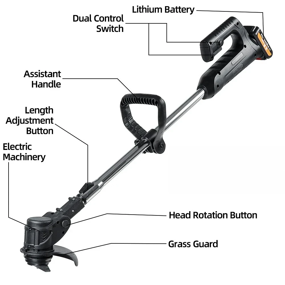 

L For 1000W Electric Lawn Mower Foldable Trimmer Adjustable Cordless Rechargeable Garden Cutting Power Tools With 2 Li-Ion Batt