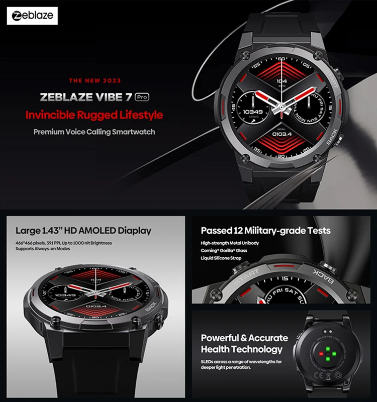Zeblaze Vibe 7 Pro Smart Watch Display AMOLED da 1,43'' Chiamate telefoniche Hi-Fi Robustezza di livello militare