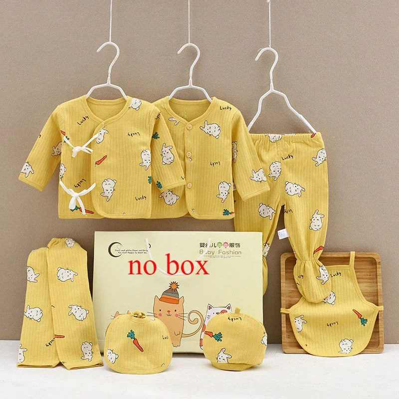 Newborn Baby Boy And Baby Girl Clothes Cartoon Long Sleeve Bodysuit+Pants+Hat 7pcs Set