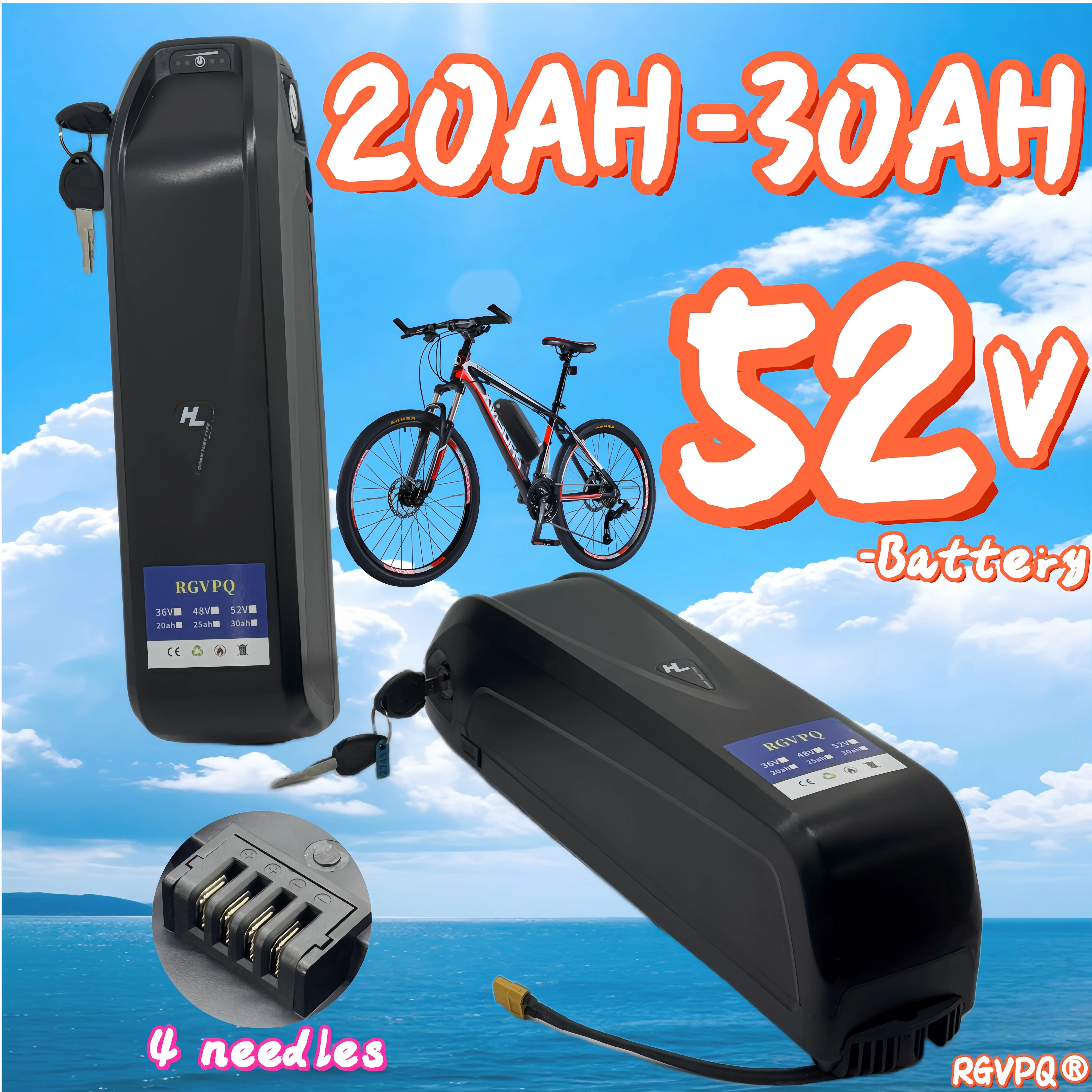 

52V 4-pin Hailong assisted self-propelled lithium battery 20AH30AH, fast shipping upon order, with built-in 30ABMS and charger